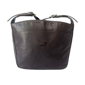 Vintage Longchamp Le Foulonné Pebbled Leather Crossbody Bag Brown Gold France